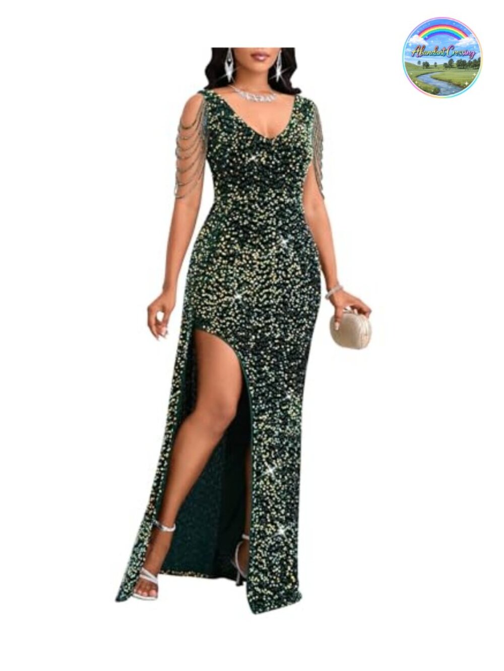 Sequin Tassel V-Neck Mermaid Bodycon Maxi Formal Evening Dress
